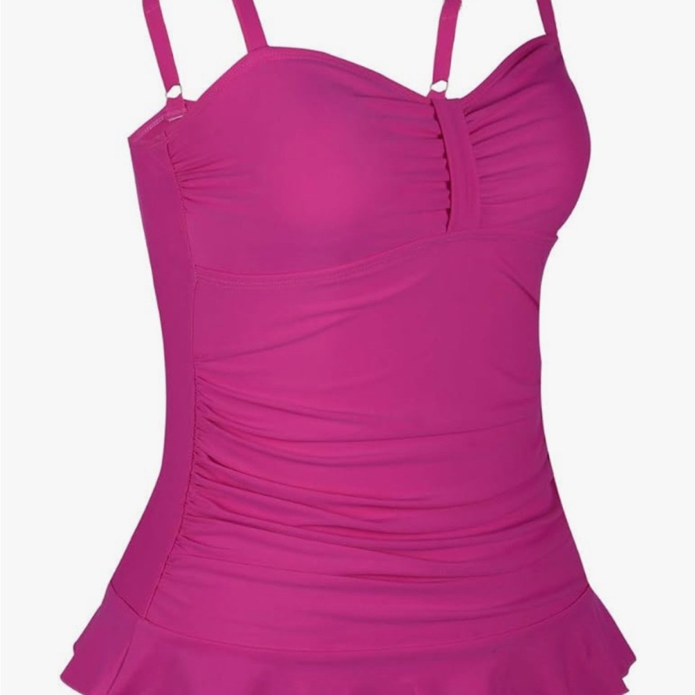 New-Tankini Swimsuit Top with Ruffle Hem Bathing Suit Top Tummy Control Swim Top - Picture 4 of 4